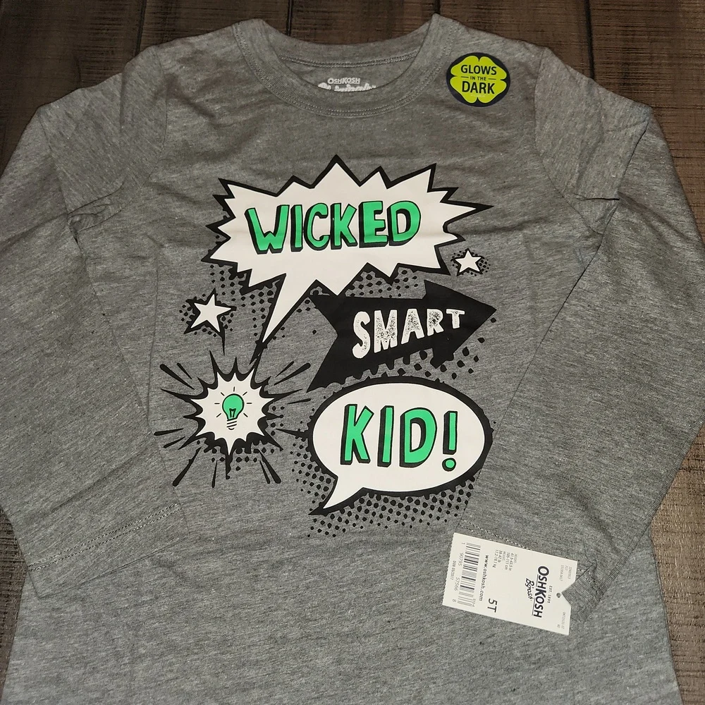 NWT Oshkosh B'Gosh Glow-in-the-Dark Gray Kids Shirt
